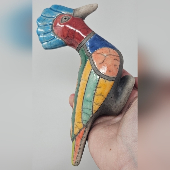 Vintage South Africa Colorful Hoopoe Bird Raku Pottery Statue Figurine Signed - Picture 7 of 10